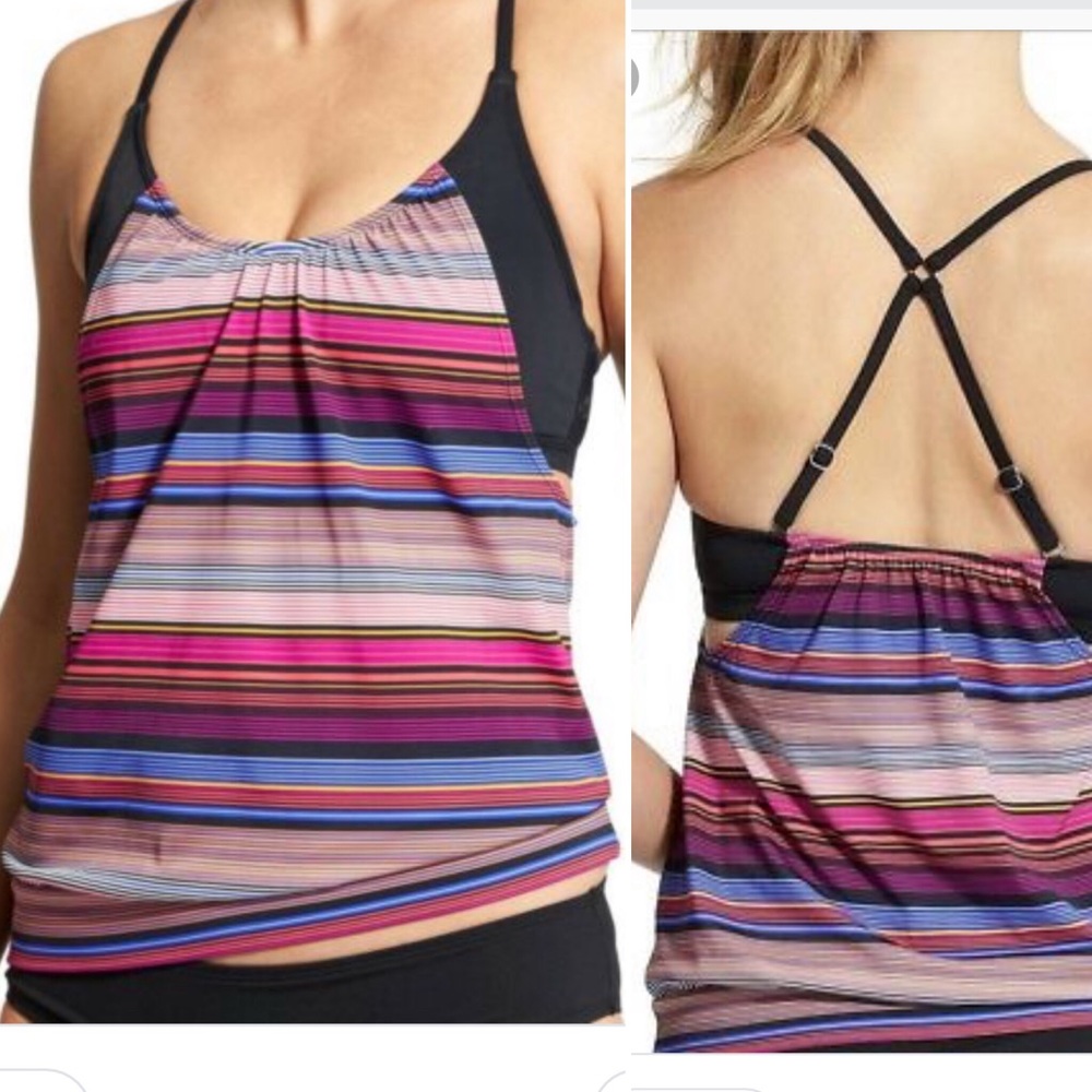 Athleta Capri Stripe Blousy Tankini.  34 B/C